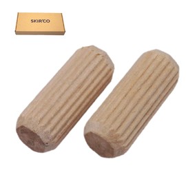 SKIR'CO (Pack of 100) Wooden Dowels 10x25mm Grooved Wood Dowels Fluted Pins for Furniture Grooved Dowels