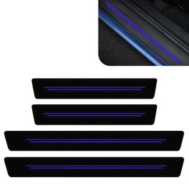 Zeathery 4 PCS Car Door Sill Protector Pads, Scratchproof Carbon Fiber Leather Vehicle Door Sill Guards, Waterproof & Non-slip Vehicle Welcome Steps, Universal for Most Cars, SUVs, Trucks (Purple)