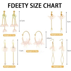 FDEETY Earrings for Women Flower Dangle Earrings Resin Floral Drop Statement Earrings Long Pearl Tassel Dangle Earrings Bride Wedding Earrings Jewelry (5 Pcs)
