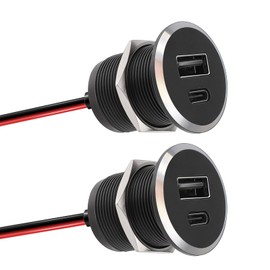 Obeaming RV USB Outlet All-Aluminum QC 3.0 USB-A & USB-C PD Dual High-Speed Charging Socket, Recessed Mount 12V USB Type-A Type-C Station for Camper Van Trailer Caravan Boat (Small 2)