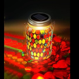 Outdoor Solar Lantern Lights Decorative Mosaic Jar Hanging Lantern Pathway Garden Lights Lawn Lamp Waterproof Landscape Light