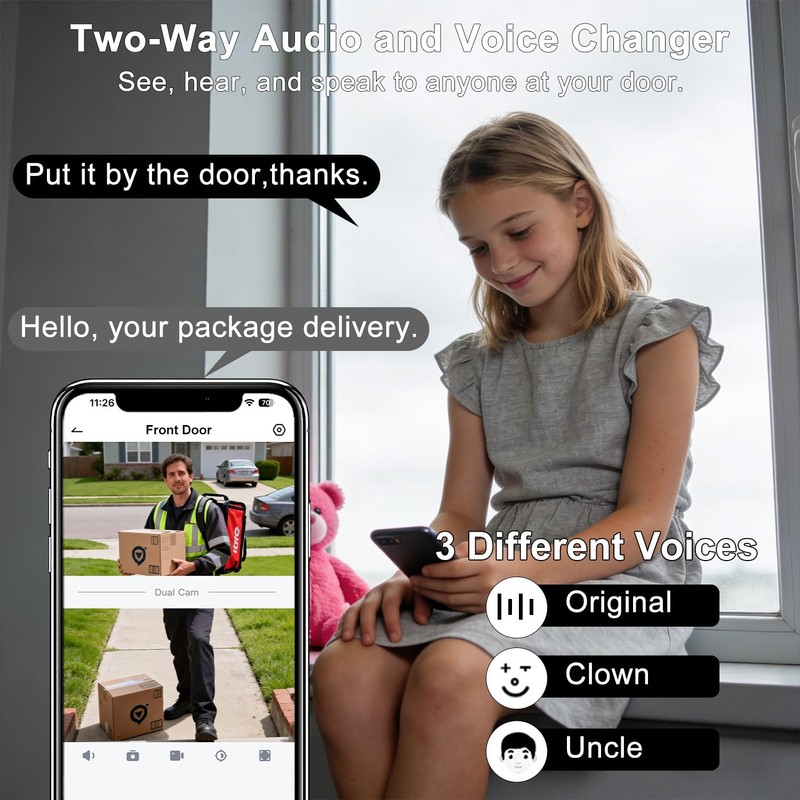 Doorbell Camera Wireless ,2K HD Dual Cameras &Head-to-Toe View ,Battery