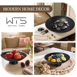 Large Decorative Fruit Bowl for Kitchen Counter, Modern Resin Pedestal Bowl for Home Decor, Stylish Key Bowl for Entryway Table, Decorative Bowl for Coffee Table Decor, Artificial Stone Black