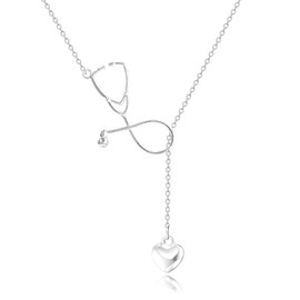 Silver Stethoscope Heart Necklace Pendant for Nurses Women Girls Nurse Gifts Jewelry for Doctor Nurse Graduation Medical Assistant Student
