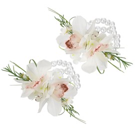 Rinlong 2Pcs Orchid Wrist Corsage Artificial Flower Corsage for Wedding Homecoming Prom Bracelet Boho Wrist Flowers Bride Bridesmaid Flower Accessories