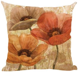 Ramirar Ink Painting Watercolor Retro Brown Orange Poppy Flowers Decorative Throw Pillow Cover Case Home Living Room Bed Sofa Car Cotton Linen Square 18 x 18 Inches