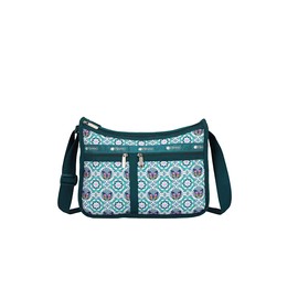 LeSportsac Butterfly Mosaic Deluxe Everyday Crossbody Bag + Cosmetic Bag, Style 7507/Color E610, Kaleidoscope of Colorful Butterflies Amidst Mosaic Tiles Artfully Arranged in Subtle Lattice Design,