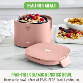 GreenLife 20oz Electric Lunch Box Food Warmer, PFAS & PFOA-Free Ceramic Interior, Portable for Travel & Office, Spill-Proof Lid, Removable Bowl, Dishwasher Safe, Dusty Rose