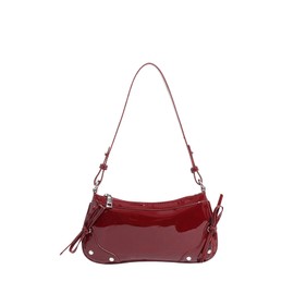 OYOANGLE Women's Patent Leather Shoulder Bags Bow Decor Adjustable Strap Zipper Handbags Vintage Y2K Clutch Purses Burgundy One-Size