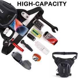 UROUK Thigh Bag, Drop Leg Bag for Women Men, Waterproof Motorcycle Leg Bag With Removable Leg Strap Leg Pouch Hard Shell For Travel Motorcycle Outdoor Riding Black