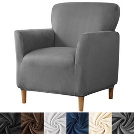 HFCNMY Banquet Armchair Slipcover,Stretch Velvet Armchair Cover Soft Chair Covers with Arms for Living Room Furniture Protector Dark Gray