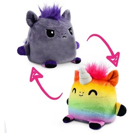 TeeTurtle | Peluches Plushmates | Caballo + Unicornio | Arcoíris+ Gris | Feliz + Enojado | ¡El Peluche Reversible Que se da la Mano!