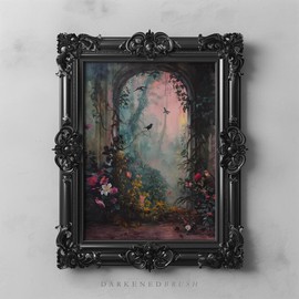 Unframed, Room Decor, Cottagecore Decor, Fairy Tale Botanical Woodland Spring Wall Art Printable, Fantasy Enchanted Fairy Forest Paradise Jungle Art Printing - Color: 12x18