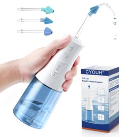 CYOUH Electric Neti Pot Nasal Irrigation System – 300ml Cordless Sinus Rinse Machine for Adults & Kids, Nose Wash Bottle with 3 Tips for Nasal Care(Sky Blue)
