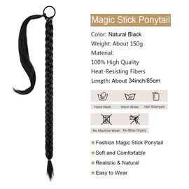 RPAEOY Braid Extensions Ponytail Hairpiece with Elastic Band, Synthetic Braid, Long Ponytail Extension, Natural Hair Extension for Women and Girls, Black