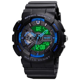 SKMEI Men's Digital Sports Watch, 50Ｍ Waterproof Military Watches LED Screen Large Face Stopwatch Alarm Wristwatch