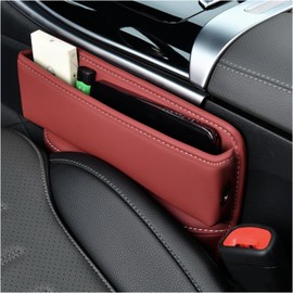 Ziciner Organizador de huecos para asiento de coche, caja de almacenamiento de asiento de automóvil de piel premium, relleno ajustable para asiento delantero, organizador de bolsillo lateral para asiento de automóvil para teléfonos, anteojos, llaves, dine