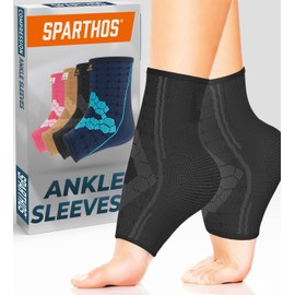 Sparthos Ankle Compression Socks (Pair) – Plantar Fasciitis Ankle Brace with Arch Support – for Men and Women – Foot Sleeves – for Sports, Running, Basketball, Football and Everyday Wear (Black-L)