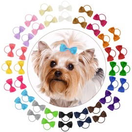 40 PCS Cute Puppy Dog Small Bowknot Hair Bows with Rubber Band, Handmade Hair Accessories Pet Grooming Tiny Bowknot Hair Bows for Cat Puppy Party Birthday, Mix Colors Puppy Yorkie Dog Hair Bow