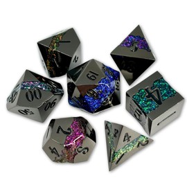Sage's Portal Metal Riftstone DND Dice 7-PC Polyhedral Dice Set for DND TTRPG Dungeons and Dragons Pathfinder Oversized Designer Dice (Gloss Black/Rainbow)