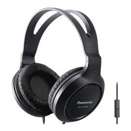 Panasonic Auriculares Ligeros con Cable sobre la Oreja con micrófono, Sonido y XBS para Graves adicionales, Cable Largo, Conector de 3.5 mm para teléfonos y portátiles - RP-HT161M (Negro)