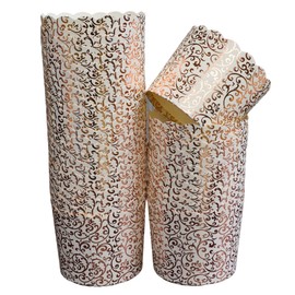 BAKE-IN-CUP 50-Pack Paper Baking Cups, Greaseproof Disposable Cupcake Muffin Liners (Large, Rose Gold Scroll)