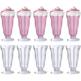Mifoci 10 Pcs Milkshake Glasses 16 oz Old Fashioned Soda Glass Footed Ice Cream Cups Clear Shatterproof Sundae Glasses Thick Plastic Fountain Glasses for Juice Sundae Milk Tropical Drinks Party