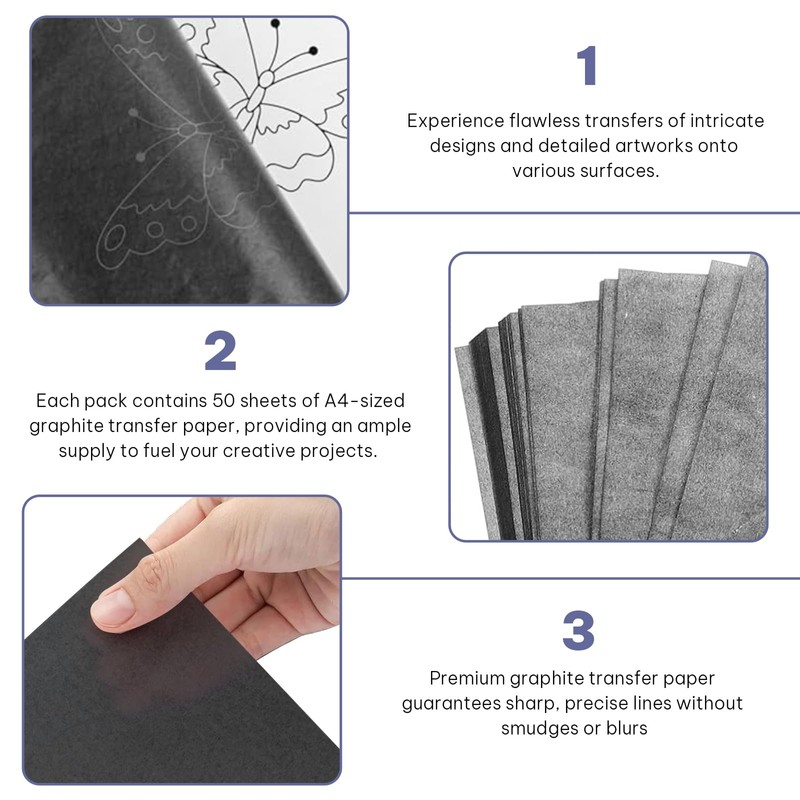 50 Sheets Transfer Paper, Carbon Paper for Tracing, Black Graphite