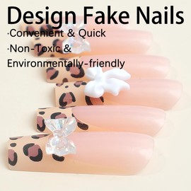 Long Square Press on Nails Coffin Fake Nails Glossy Glue on Nails White French Tip Acrylic Nails Bling Glitter Artificial Nails Pearl Flower with Rhinestone Design 24 pcs (Long 16)