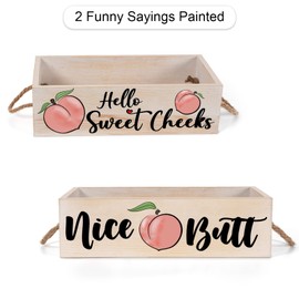 Peach Bathroom Decor Box With 2 Funny Sides, Toilet Paper Basket For Toilet Tank Top Hello Sweet Cheeks Bathroom Accessory, Rustic Farmhouse Guest Bathroom Counter Organizer Tray