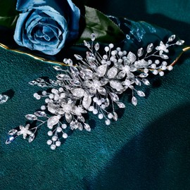 JHOO Luxe Floral Wedding Hair Comb with Alloy Leaves, Rhinestones & Pearls – Handcrafted Delicate Hair Accessory for Brides, Bridesmaids, and Formal Events HP870