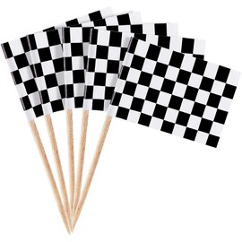 100 Pack Mini Checkered Racing Flag Finish Line Cupcake Toppers Party Decorations Picks Set (2.5 Inches Tall)