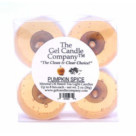 4 Pack of Pumpkin Spice Scented Mineral Oil Based Up to 8 Hour Scented Tea Lights by The Gel Candle Company