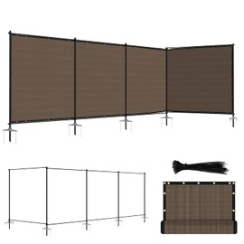 ECOOPTS 5'Hx6'L Privacy Fence Set with Poles and Rails Ground Spikes Fence Kit for Patio Garden Pool Yard (Brown)