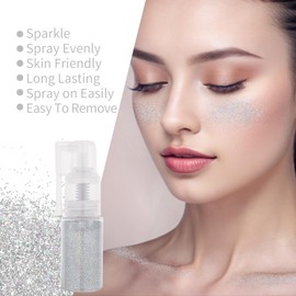 MEICOLY Silver Body Glitter Spray,Hair Glitter Spray,Shiny Sparkle Glitter Spray for Face/Body/Hair/Clothes,Body Shimmer for Skin,25g