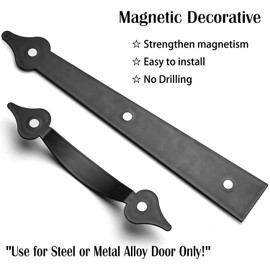 SANKINS 2 Pack/Set Garage Door Magnetic Decorative Hardware Carriage Accents Faux Hinges Handle Kit Curb Appeal Decor,Color Black