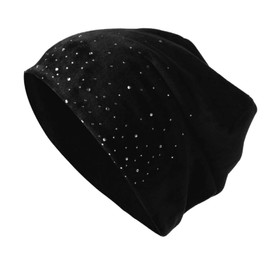 Chemo Headwear Beanie Hat for Women Supersoft Velour Sparkle Cap Turban Bandana (Black)