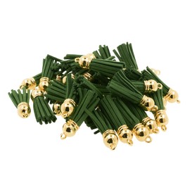 Mandala Crafts - 100 borlas de gamuza sintética de color verde oscuro, suministros para hacer llaveros, pequeñas borlas de piel para encantos, joyería y manualidades
