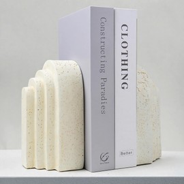 Book Ends for Shelves, Decorative Bookends Modern Resin Non-Slip Bookends Stopper Holder Stand for Office, Library, Home Decor Set of 2 Beige