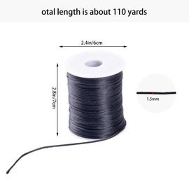 2mm x 100 Yards Black Nylon Cord, Satin String Bracelet Cord Macrame Trim, Premium Quality Beading Thread for Jewelry Making/Crafters
