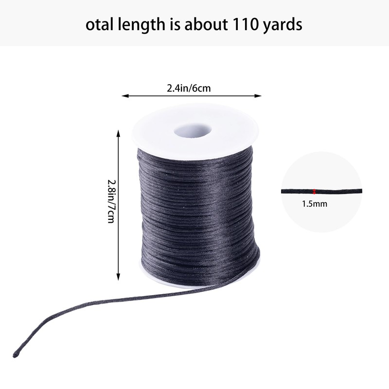 2mm x 100 Yards Black Nylon Cord, Satin String Bracelet