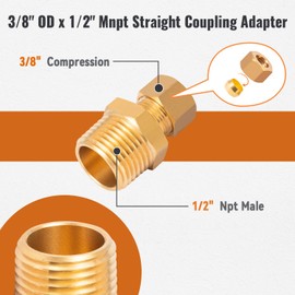 SUNGATOR 2-Pack Straight Coupling Adapter, Compression Tube Pipe Fitting Connector, 3/8" OD x 1/2" NPT Male with an Extra Sealing Tape