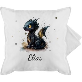 Cushion Cover – Cute Little Dragon with Name I Night Dragon I Dragon I Dragon I How to Train Dragon – 50 x 50 cm – White – Cushion Cuddly Cushion Dragons Tame Cushion Covers Dragon Motif and Name