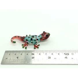 Sansukjai Gecko/Lizard Miniature Figurines Animals Hand Blown Color Glass Art Collectible Gift Decorate, Red Green