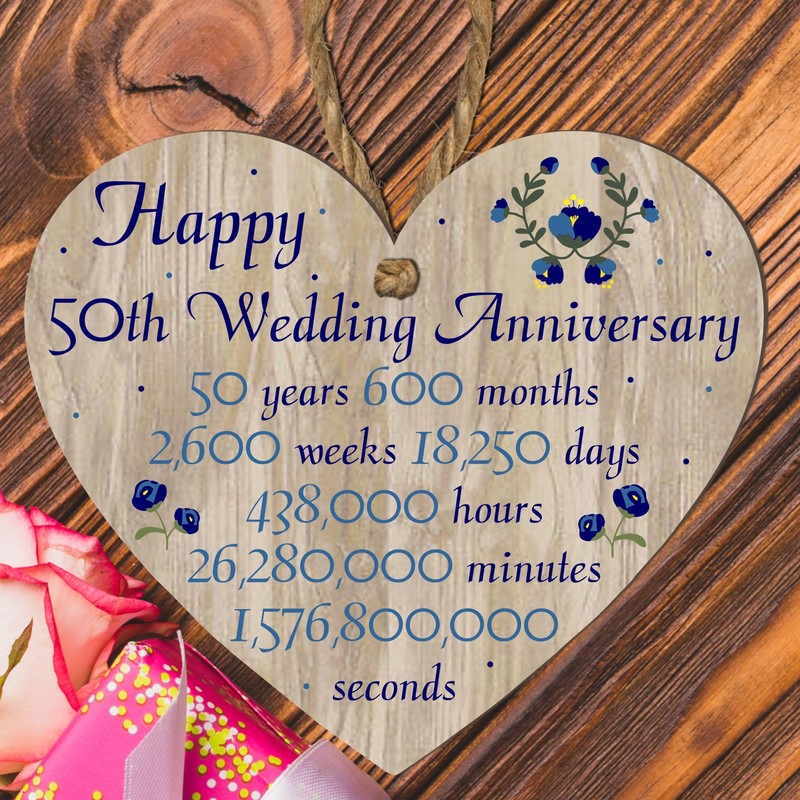 Pixie's Gift 50th Wedding Anniversary" Commemorative Wooden Heart Plaque –