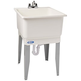 Mustee 14CP Polypropylene Freestanding Tub Utility Sink with Drain and Faucet, One Size, White