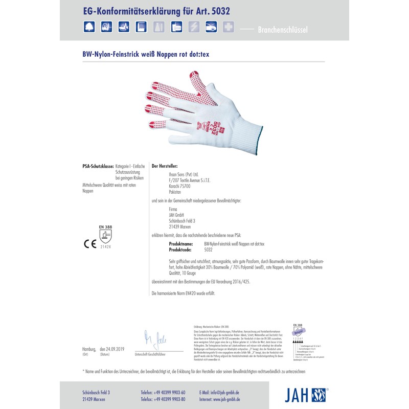 Jah 5032 Cotton / Nylon Knitted Gloves 12 Pairs Medium