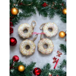 Pastel Rainbow Sprinkle Donut Christmas Tree Ornaments Glitter Foam 4pc New