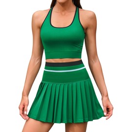 ATTRACO Women Tennis Skirt Set 2 Piece Golf Outfits Active Wear Summer Dress Colorblock Dark Green XL