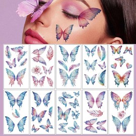 Coridy Glitter Butterflies Temporary Tattoos for Women Colorful Eyes face Make up tattoos fairy wings stickers(Colorful)